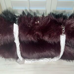 Luxurious Zara Faux Fur Burgundy Gray Clutch